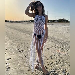 Handmade White Macrame Crochet Beach Cover-Up